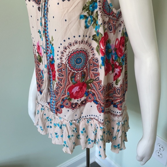 BILA BOHO GYPSY FLORAL TASSEL JESSICA TANK TOP MED - Picture 6 of 9